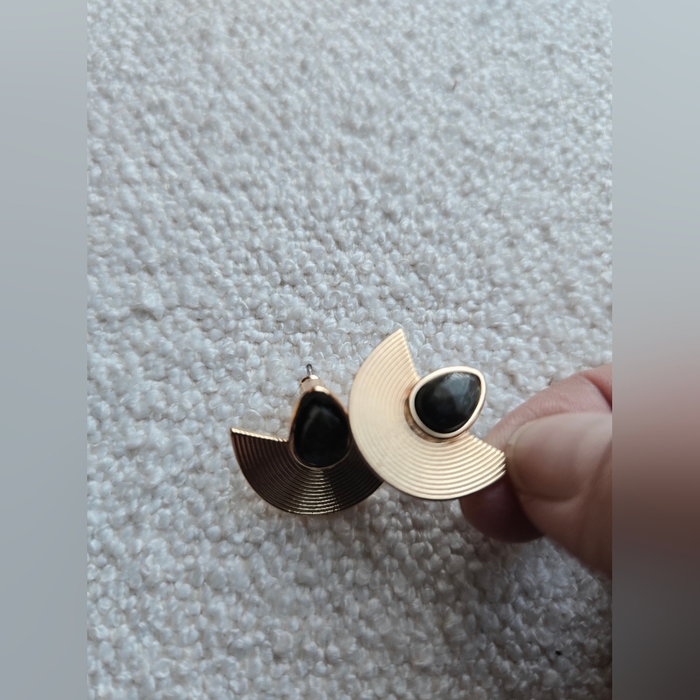 Anthropologie, Half-Moon Post Earrings, Gold/Black, MSRP $44 - Picture 5 of 8